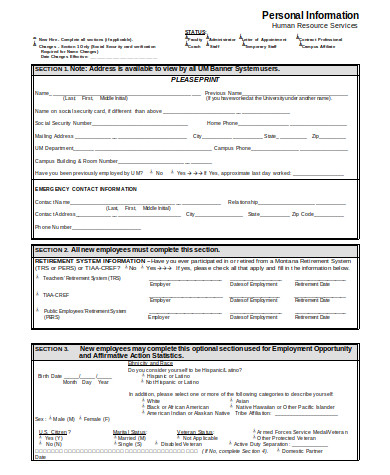 personal information form sample