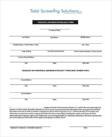 personal information release form
