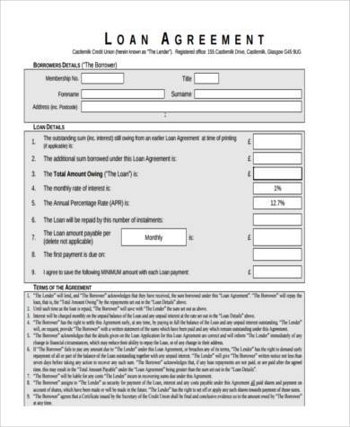 personal loan agreement form example