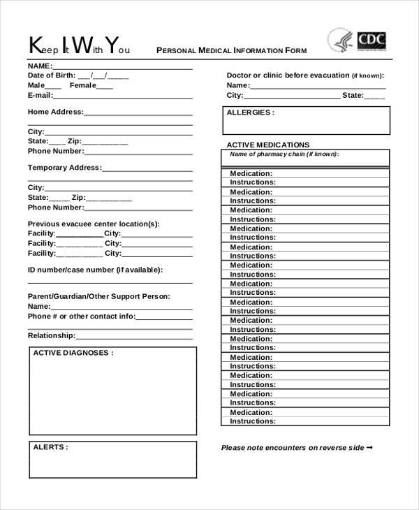personal medical information form