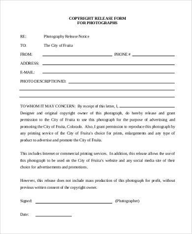 photo copyright print release form