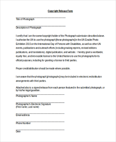 Sample Photo Copyright Release Form The Document Template