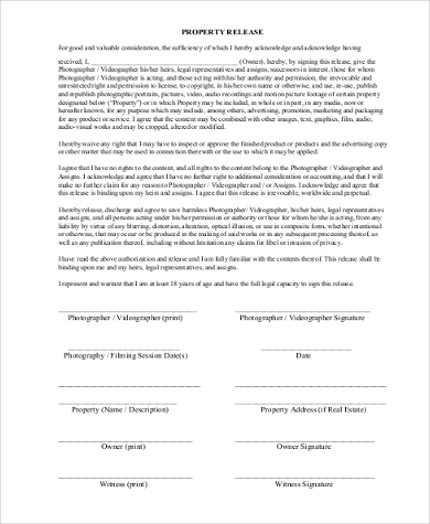 photographer property release form