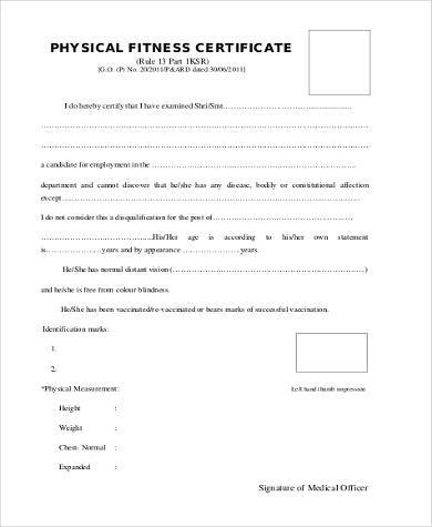 physical certificate form example