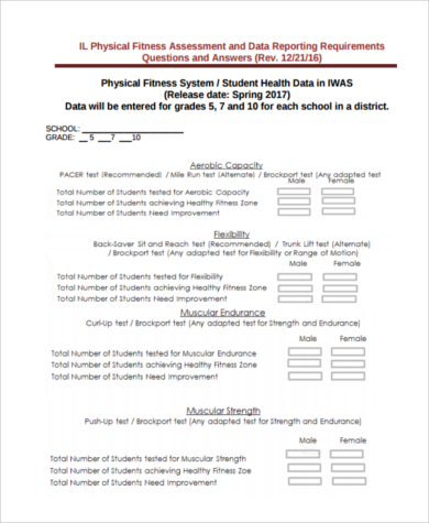 physical fitness assessment form