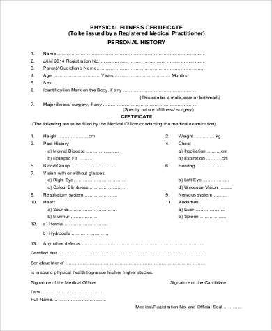 physical fitness certificate form1