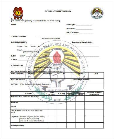 physical fitness test form