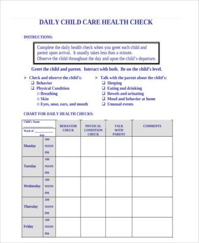 physical health check form