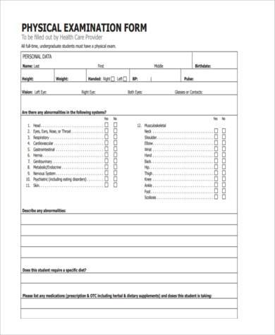 physical health examination form