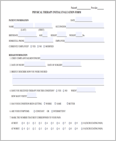 physical therapy assessment form