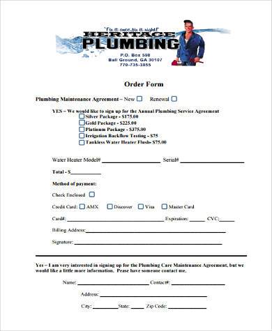 plumbing maintenance agreement form