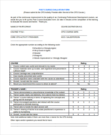 FREE 8+ Sample Course Evaluation Forms in PDF | MS Word | Excel