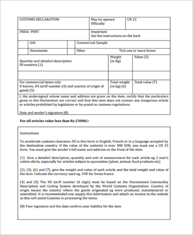 Customs Declaration | New format of CN 23 Form