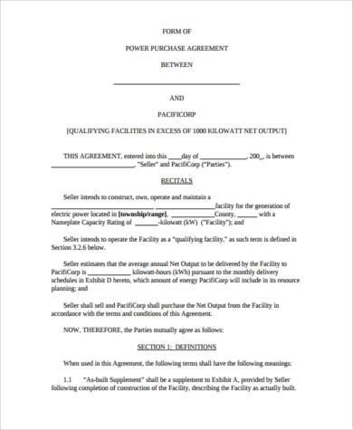 power purchase agreement form in pdf