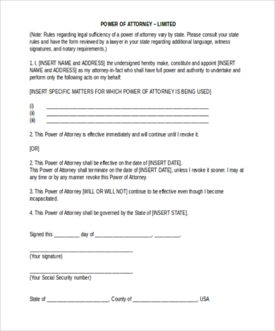 power of attorney form word document