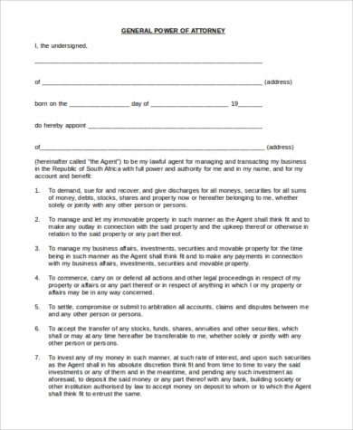 power of attorney sample document