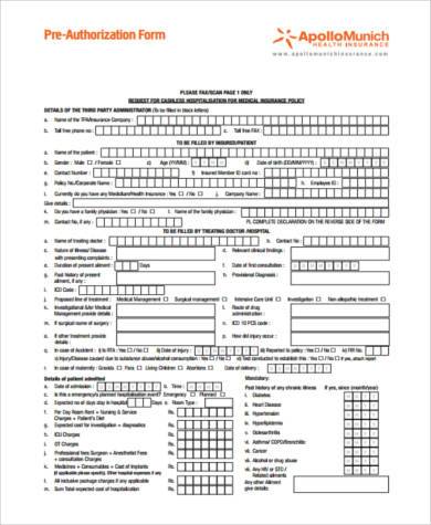 pre authorization form in pdf