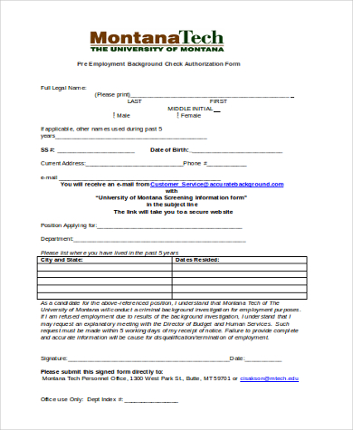 pre employment background check authorization form