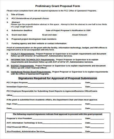 preliminar grant proposal form example