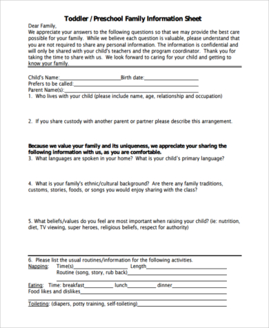 preschool parent conference form