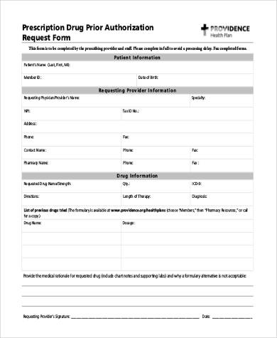 prescription drug prior authorization request form