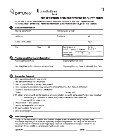 prescription reimbursement request form