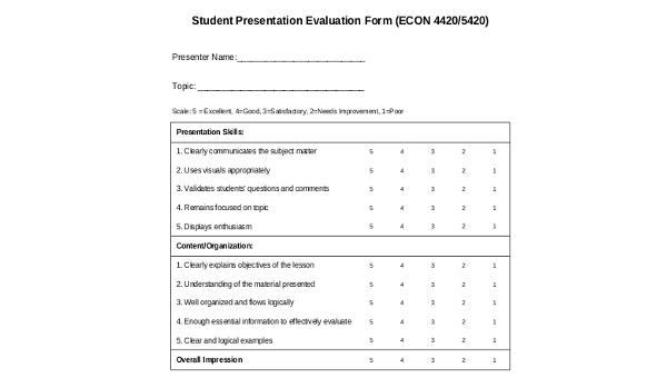 presentation evaluation forms