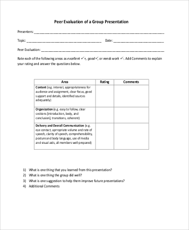 presentation peer evaluation form