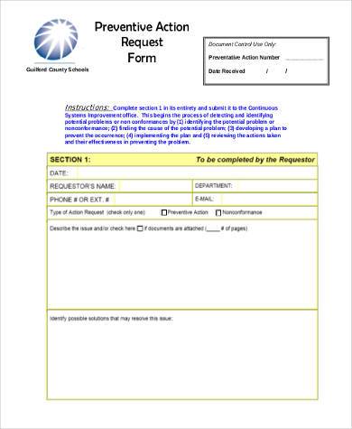 preventative action request form