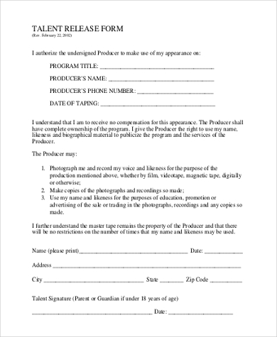 print talent release form