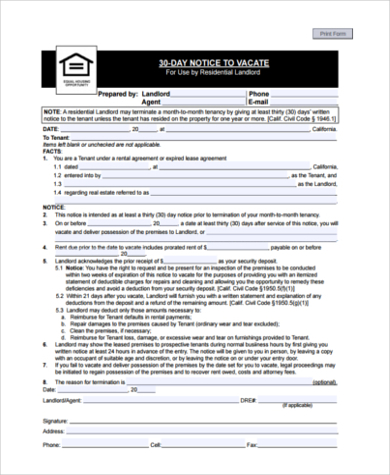 printable 30 day eviction notice form1