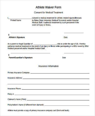 FREE 9+ Sample Athlete Waiver Forms in PDF | MS Word