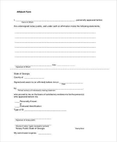 printable blank affidavit form
