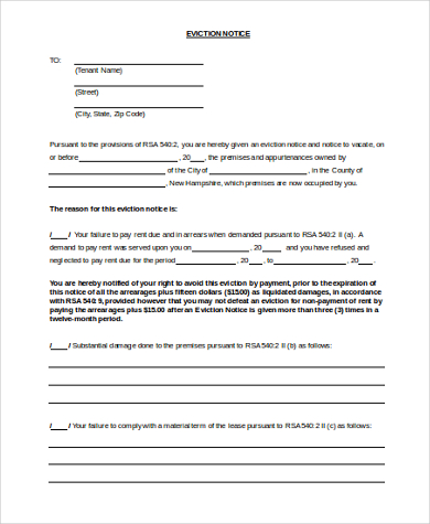 printable blank eviction notice form