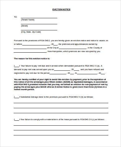 free 7 sample printable eviction notice forms in pdf ms word