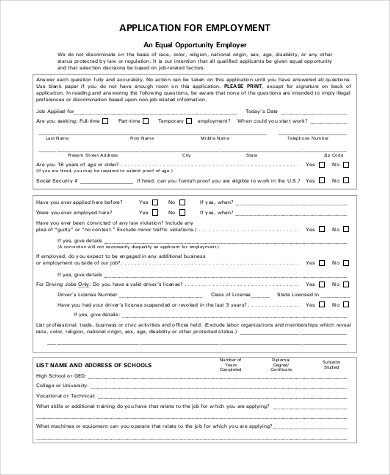 printable blank job application