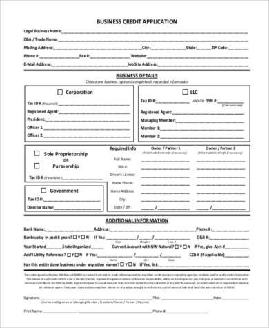 printable business credit application form