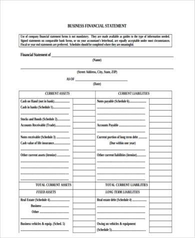printable business financial statement form1