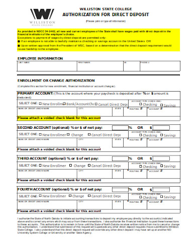 printable employee direct deposit form