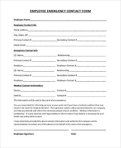 printable employee emergency contact form1