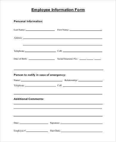 printable employee information form