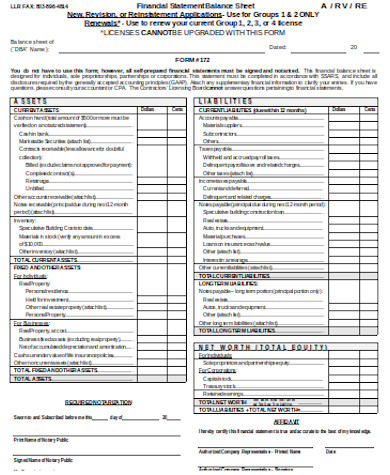 printable financial statement form