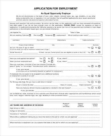 printable generic employment application form