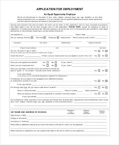 free 10 sample generic application forms for employment