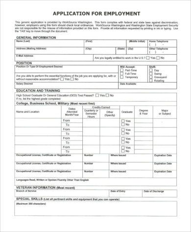 printable generic job application