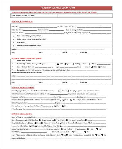 printable health insurance claim form