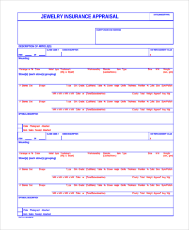 FREE 9+ Sample Jewelry Appraisal Forms in PDF | MS Word