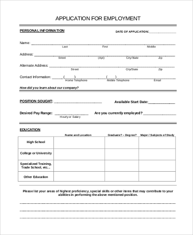 printable job applications