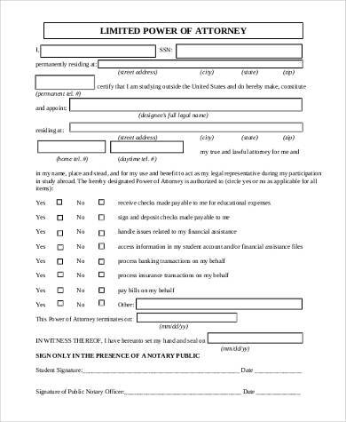printable limited power of attorney form