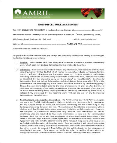 printable non disclosure agreement form